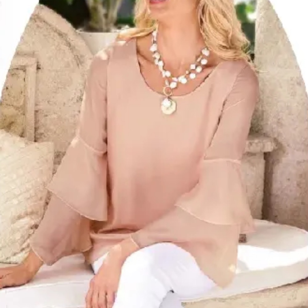 Soft Surroundings Blush Taupe Layered Bell-Sleeve Blouse